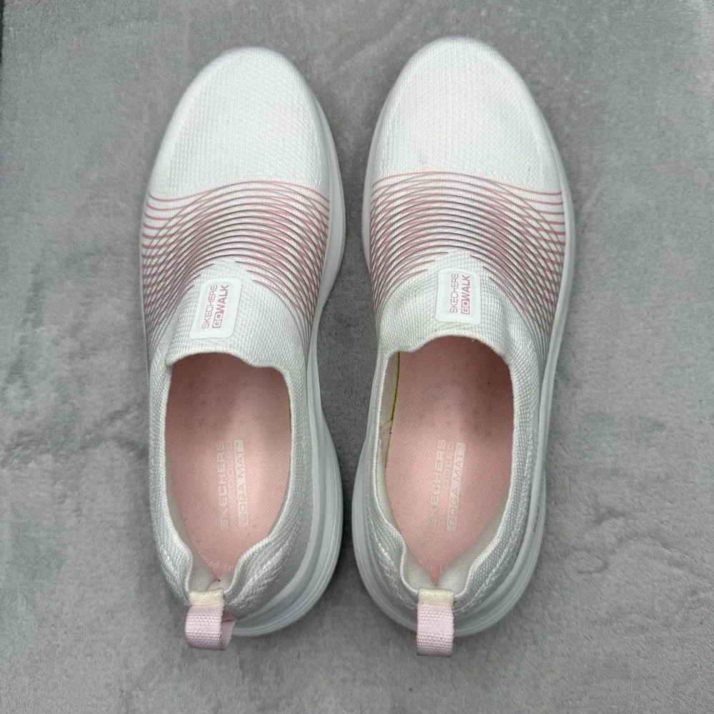 Skechers GO WALK Max Walker Sally Slip-On Shoes White Pink Women's Size 7.5